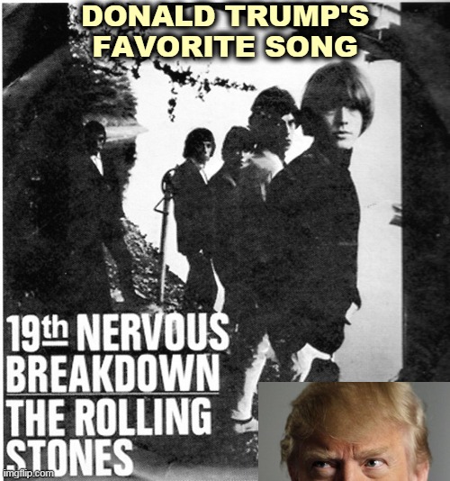 Feel free to sing along. | DONALD TRUMP'S FAVORITE SONG | image tagged in trump,song,nervous,breakdown,rolling stones | made w/ Imgflip meme maker