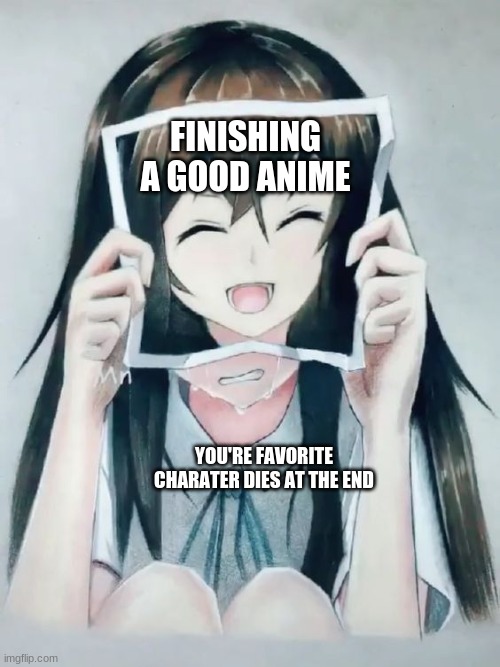 R.I.Pq | FINISHING A GOOD ANIME; YOU'RE FAVORITE CHARATER DIES AT THE END | image tagged in funny,sad anime,sad anime girl,sad but true | made w/ Imgflip meme maker