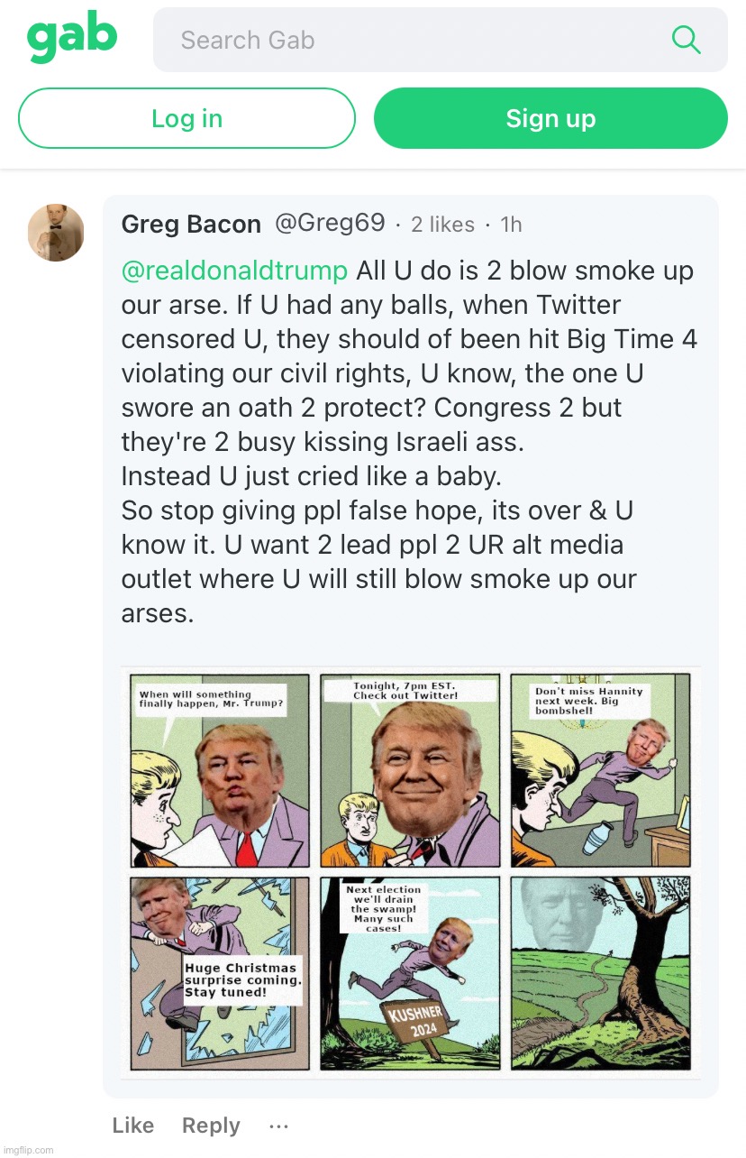 Priceless alt-right cringe | image tagged in gab trump ineffective | made w/ Imgflip meme maker