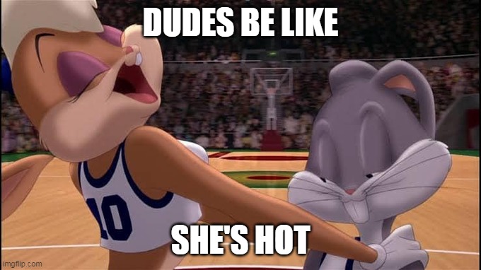 DUDES BE LIKE; SHE'S HOT | image tagged in space jam,dudes be like | made w/ Imgflip meme maker