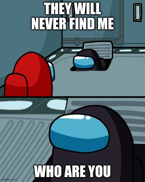 impostor of the vent | THEY WILL NEVER FIND ME; WHO ARE YOU | image tagged in impostor of the vent | made w/ Imgflip meme maker