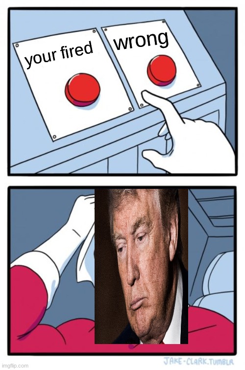 Two Buttons Meme | wrong; your fired | image tagged in memes,two buttons | made w/ Imgflip meme maker