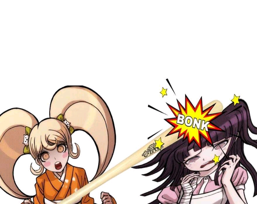 Hiyoko hitting mikan with a bat Blank Meme Template