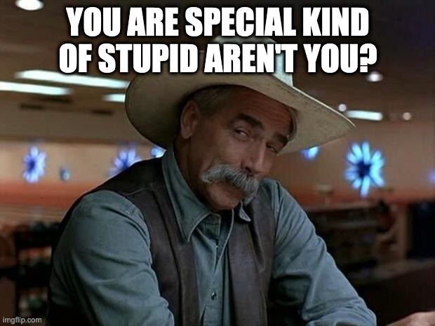 special kind of stupid | YOU ARE SPECIAL KIND OF STUPID AREN'T YOU? | image tagged in special kind of stupid | made w/ Imgflip meme maker