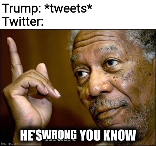He's right you know | Trump: *tweets*
Twitter:; WRONG | image tagged in he's right you know | made w/ Imgflip meme maker