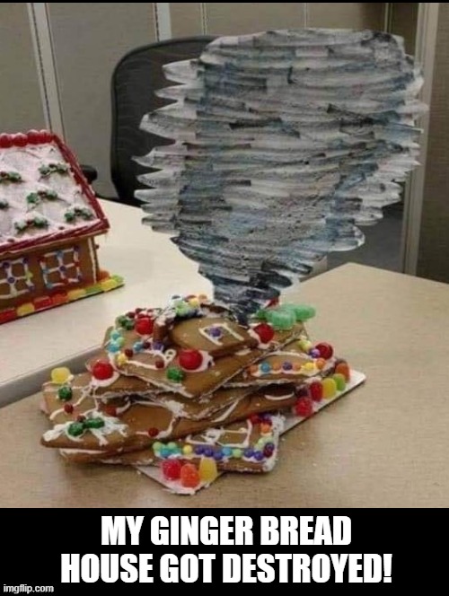 My Gingerbread House Got Destroyed! | MY GINGER BREAD HOUSE GOT DESTROYED! | image tagged in gingerbread,christmas memes | made w/ Imgflip meme maker