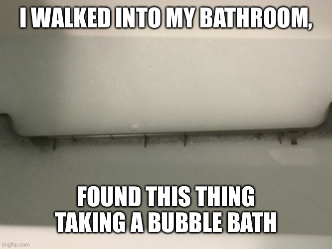 This actually happened | I WALKED INTO MY BATHROOM, FOUND THIS THING TAKING A BUBBLE BATH | made w/ Imgflip meme maker