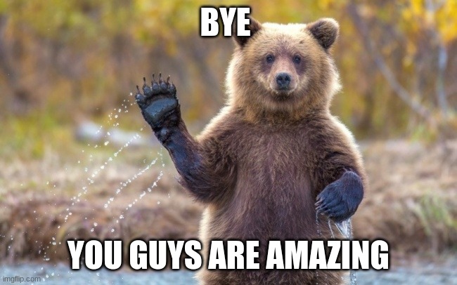 bye bye bear | BYE YOU GUYS ARE AMAZING | image tagged in bye bye bear | made w/ Imgflip meme maker