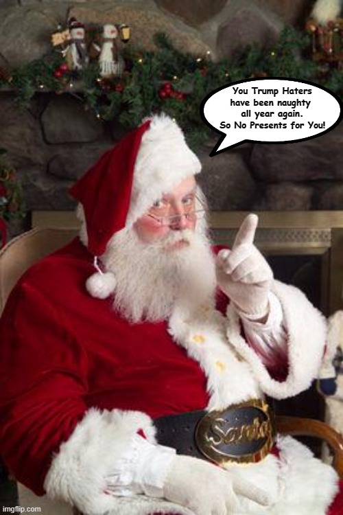 Santa | You Trump Haters have been naughty 
all year again.
So No Presents for You! | image tagged in santa,trump,democrats | made w/ Imgflip meme maker