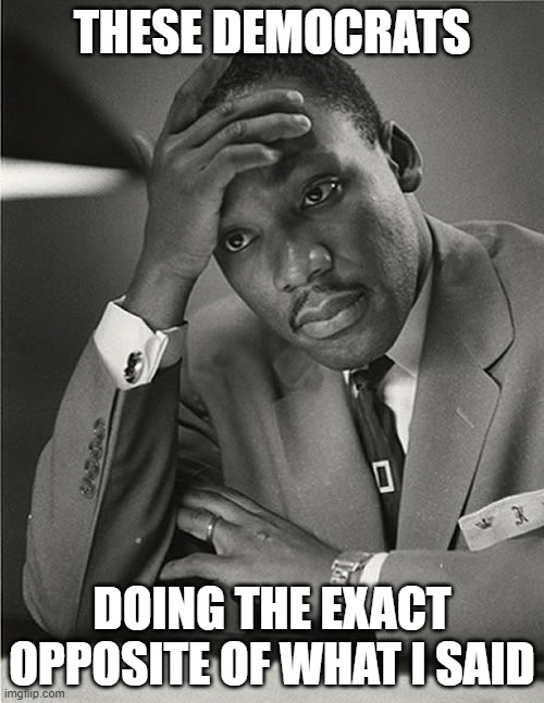 Martin Luther King Jr Facepalm | THESE DEMOCRATS; DOING THE EXACT OPPOSITE OF WHAT I SAID | image tagged in martin luther king jr facepalm | made w/ Imgflip meme maker