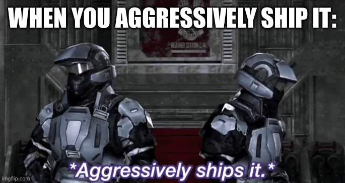 Aggressively ships it | WHEN YOU AGGRESSIVELY SHIP IT: | image tagged in aggressively ships it | made w/ Imgflip meme maker