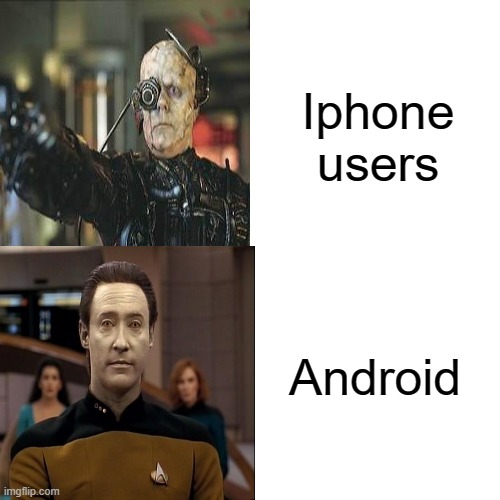 android users vs iphone users | Iphone users; Android | image tagged in cell phones | made w/ Imgflip meme maker