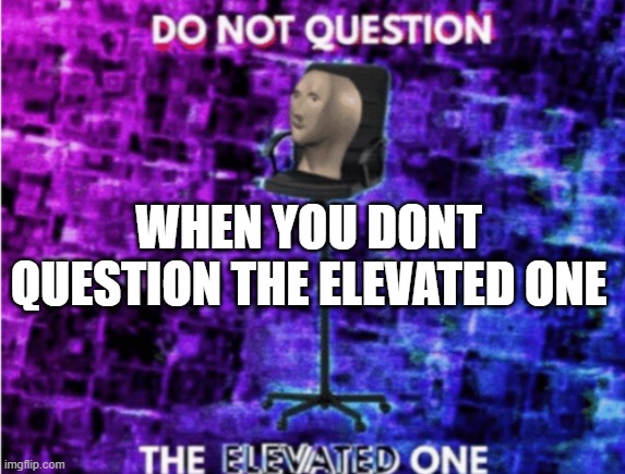 Do not question the elevated one | WHEN YOU DONT QUESTION THE ELEVATED ONE | image tagged in do not question the elevated one | made w/ Imgflip meme maker