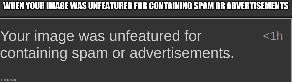 WHEN YOUR IMAGE WAS UNFEATURED FOR CONTAINING SPAM OR ADVERTISEMENTS | made w/ Imgflip meme maker