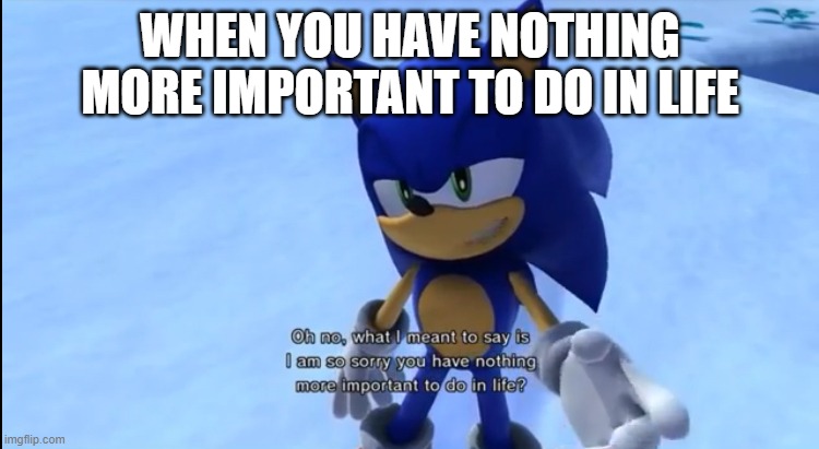 i am so sorry you have nothing more important to do in life | WHEN YOU HAVE NOTHING MORE IMPORTANT TO DO IN LIFE | image tagged in i am so sorry you have nothing more important to do in life | made w/ Imgflip meme maker