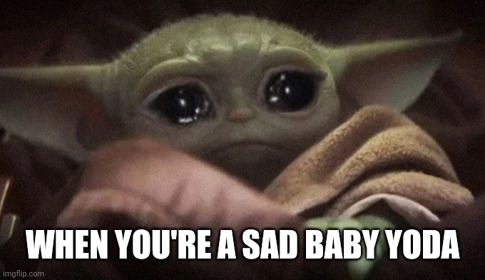 Crying Baby Yoda | WHEN YOU'RE A SAD BABY YODA | image tagged in crying baby yoda | made w/ Imgflip meme maker