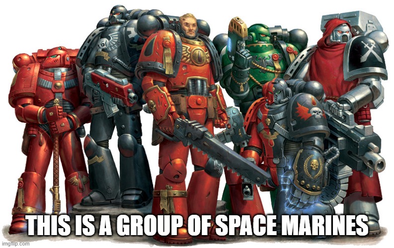 Group of Space Marines | THIS IS A GROUP OF SPACE MARINES | image tagged in group of space marines | made w/ Imgflip meme maker