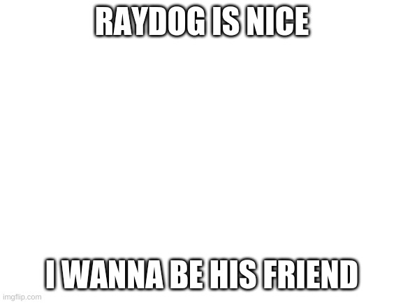 Blank White Template | RAYDOG IS NICE; I WANNA BE HIS FRIEND | image tagged in blank white template | made w/ Imgflip meme maker