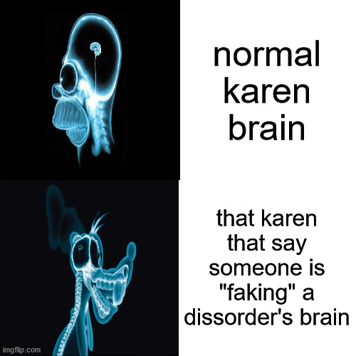 those karens are one the worse if not the worst type of karens | normal karen brain; that karen that say someone is "faking" a dissorder's brain | image tagged in karen | made w/ Imgflip meme maker