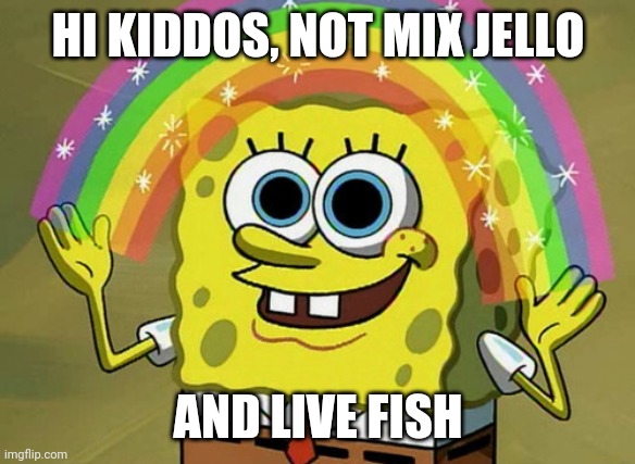 Imagination Spongebob Meme | HI KIDDOS, NOT MIX JELLO AND LIVE FISH | image tagged in memes,imagination spongebob | made w/ Imgflip meme maker