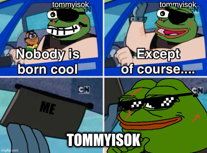 it's true | TOMMYISOK | image tagged in tommyisok,nobody is born cool,pepe the frog | made w/ Imgflip meme maker