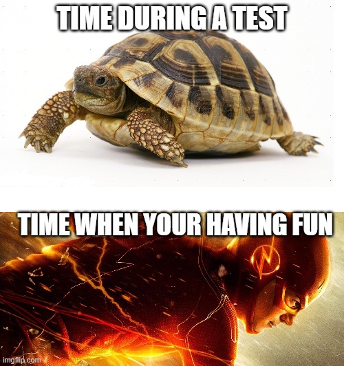 Had to remake this | TIME DURING A TEST; TIME WHEN YOUR HAVING FUN | image tagged in slow vs fast meme | made w/ Imgflip meme maker