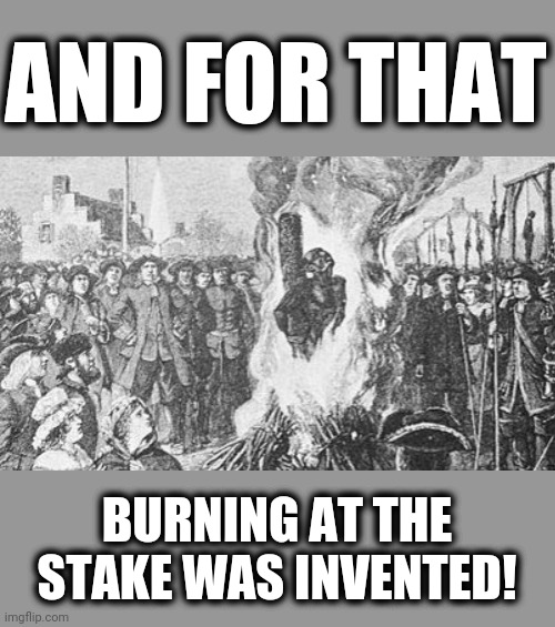 AND FOR THAT BURNING AT THE STAKE WAS INVENTED! | made w/ Imgflip meme maker