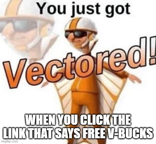 You just got vectored | WHEN YOU CLICK THE LINK THAT SAYS FREE V-BUCKS | image tagged in you just got vectored | made w/ Imgflip meme maker