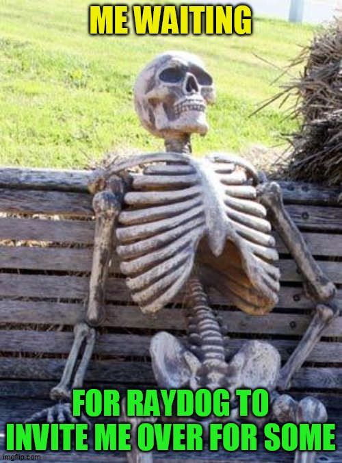 Waiting Skeleton Meme | ME WAITING FOR RAYDOG TO INVITE ME OVER FOR SOME | image tagged in memes,waiting skeleton | made w/ Imgflip meme maker