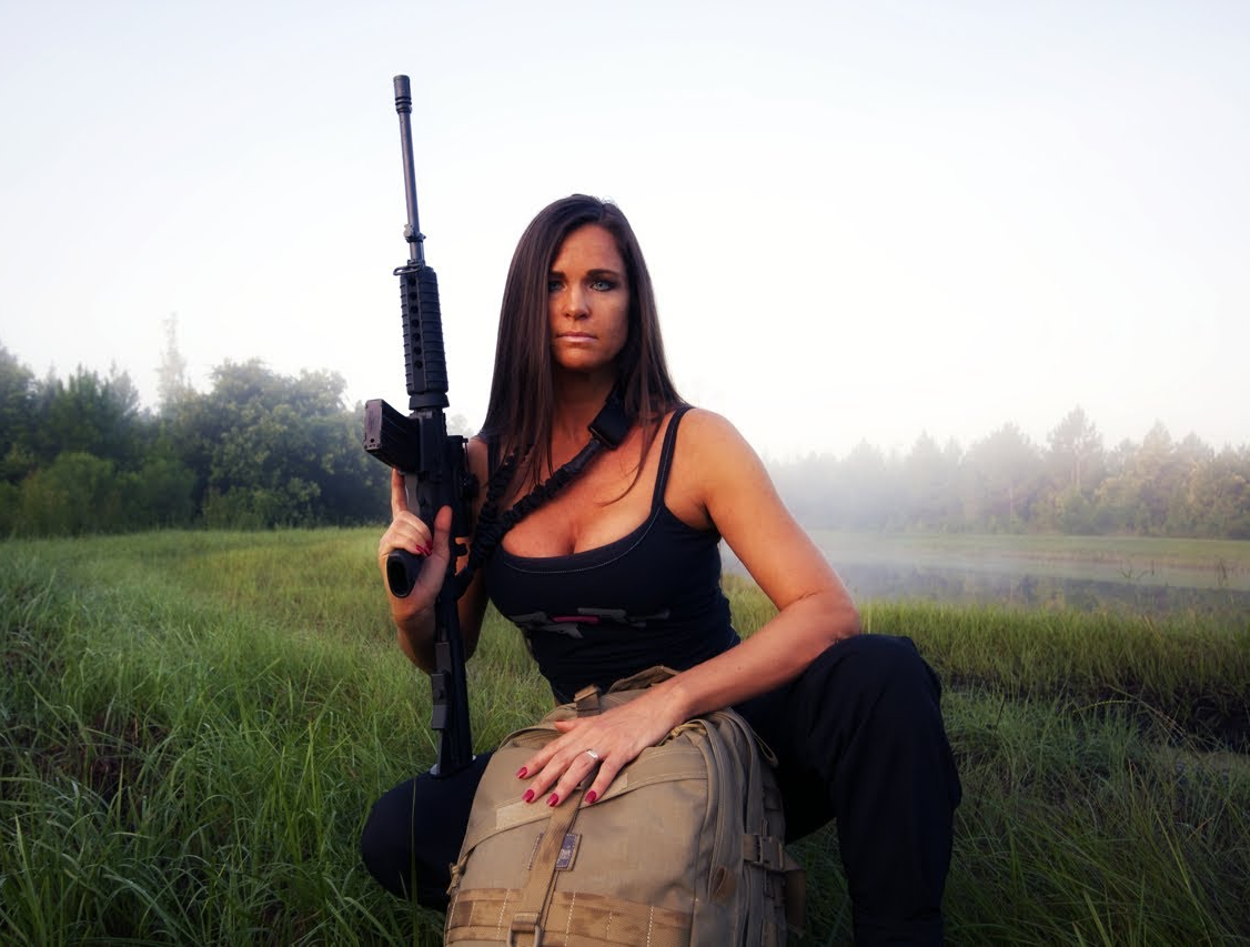 Sexy Woman AR-15 armed gun Blank Meme Template
