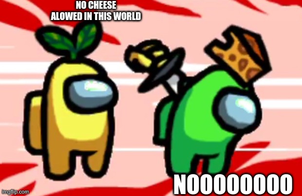 Among Us Stab | NO CHEESE ALOWED IN THIS WORLD; NOOOOOOOO | image tagged in among us stab | made w/ Imgflip meme maker