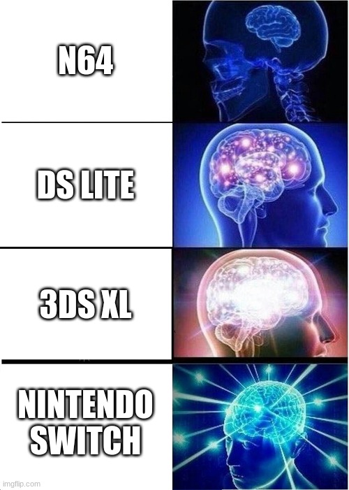 Expanding Brain | N64; DS LITE; 3DS XL; NINTENDO SWITCH | image tagged in memes,expanding brain | made w/ Imgflip meme maker