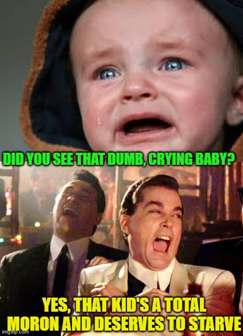 Babies are Dumb and Need to be Ridiculed! | DID YOU SEE THAT DUMB, CRYING BABY? YES, THAT KID'S A TOTAL MORON AND DESERVES TO STARVE | image tagged in memes,good fellas hilarious,babies,dumbasses,morons,insult | made w/ Imgflip meme maker