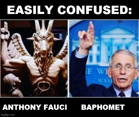 Easily confused... | EASILY CONFUSED:; ANTHONY FAUCI      BAPHOMET | image tagged in baphomet and anthony fauci,anthony fauci,baphomet,satan,scamdemic,vaccines | made w/ Imgflip meme maker
