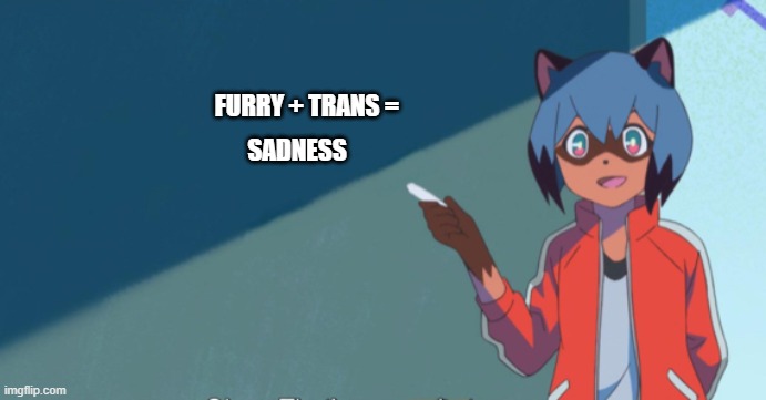 Michiru Chalkboard | FURRY + TRANS =; SADNESS | image tagged in michiru chalkboard | made w/ Imgflip meme maker