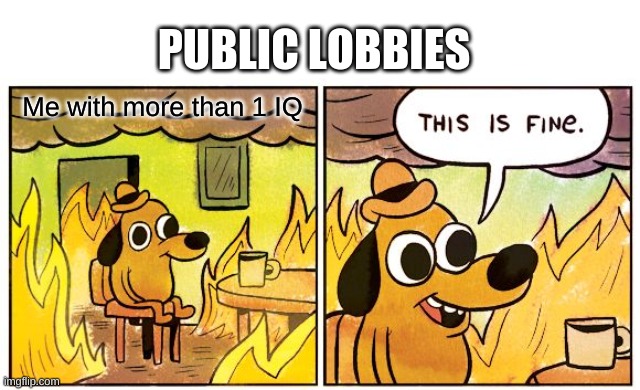 Public Lobbies | PUBLIC LOBBIES; Me with more than 1 IQ | image tagged in memes,this is fine | made w/ Imgflip meme maker