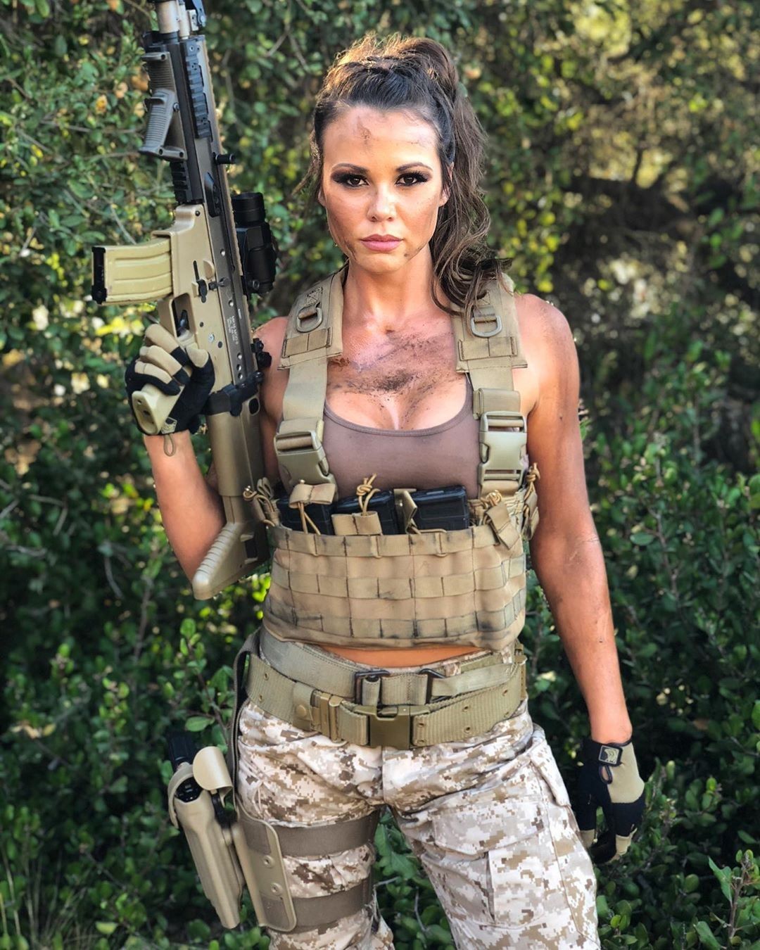 Sexy woman AR-15 armed gun Blank Meme Template