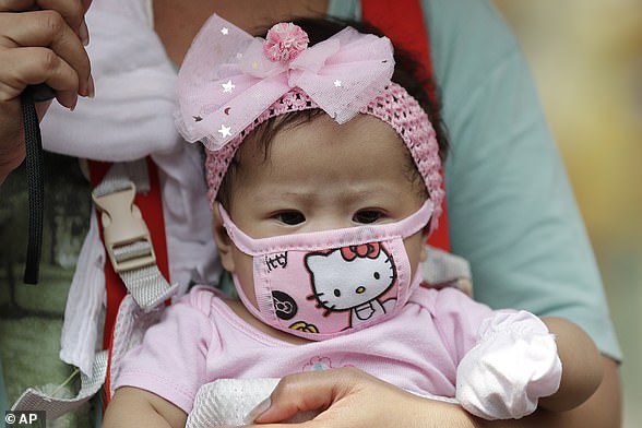 Asian Baby In Hello Kitty Face Mask Blank Meme Template