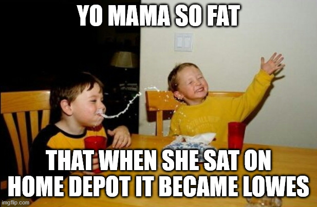 Yo Mamas So Fat Meme | YO MAMA SO FAT; THAT WHEN SHE SAT ON HOME DEPOT IT BECAME LOWES | image tagged in memes,yo mamas so fat | made w/ Imgflip meme maker
