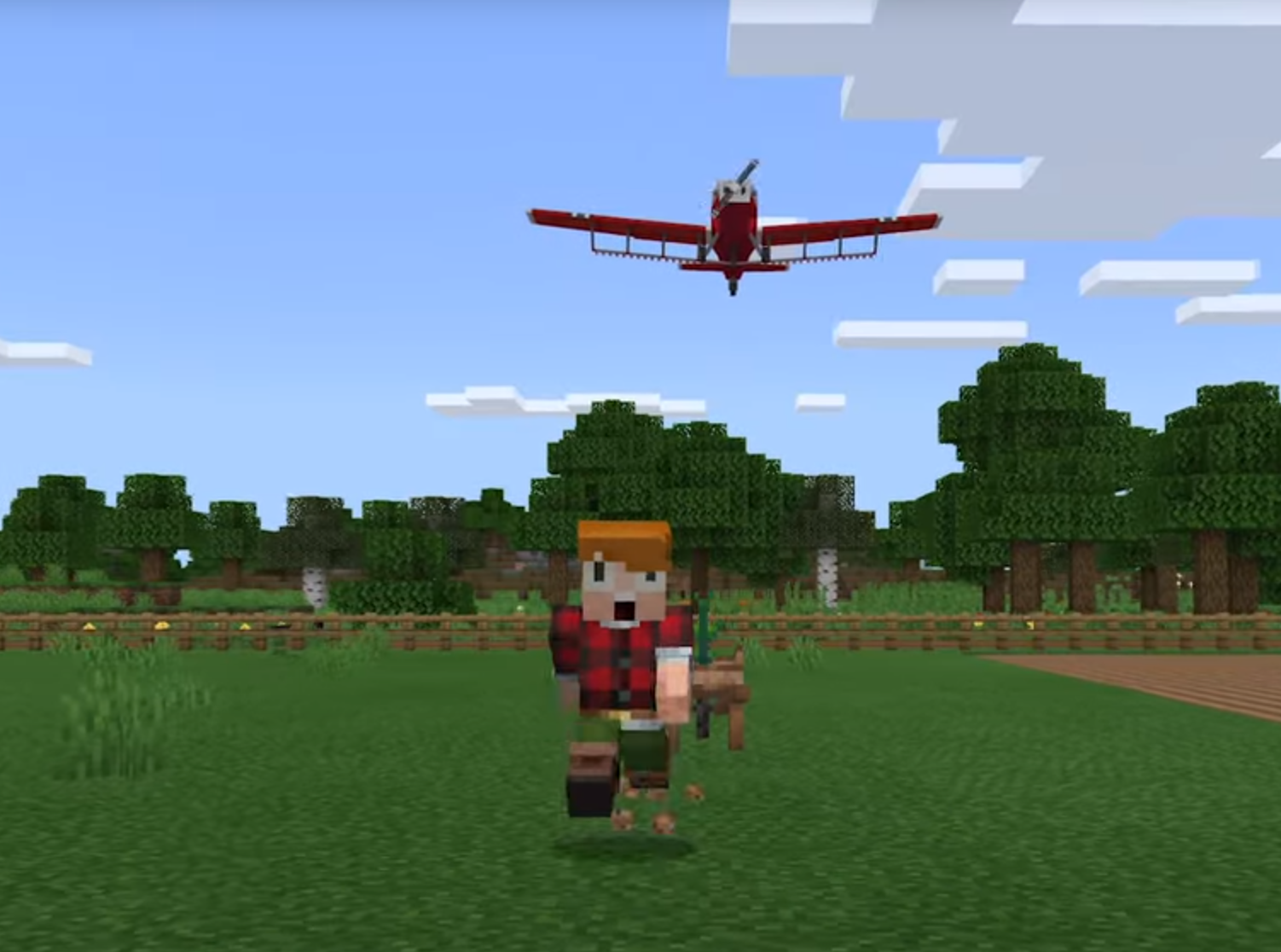 Minecraft character running away from plane Blank Meme Template