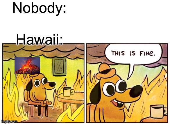 Another one for apocalypse bingo! | Nobody:; Hawaii: | image tagged in memes,this is fine | made w/ Imgflip meme maker