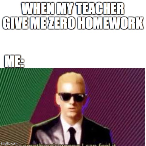 Homework meme | WHEN MY TEACHER GIVE ME ZERO HOMEWORK; ME: | image tagged in homework,online school | made w/ Imgflip meme maker