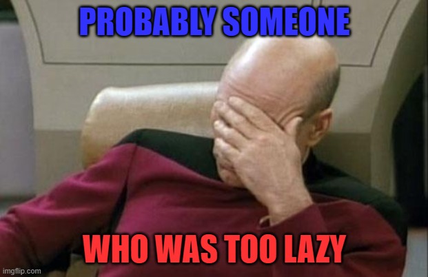 Captain Picard Facepalm Meme | PROBABLY SOMEONE WHO WAS TOO LAZY | image tagged in memes,captain picard facepalm | made w/ Imgflip meme maker