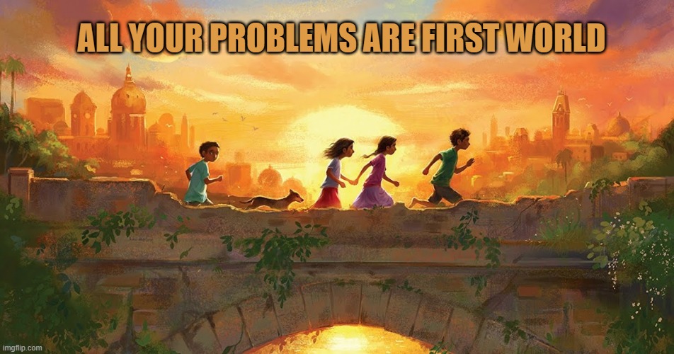 a bridge home by padma venkatraman | ALL YOUR PROBLEMS ARE FIRST WORLD | image tagged in a good book | made w/ Imgflip meme maker
