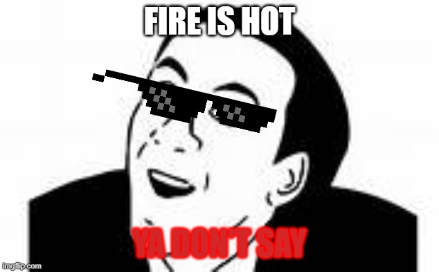ya dont say | FIRE IS HOT; YA DON'T SAY | image tagged in ya dont say | made w/ Imgflip meme maker
