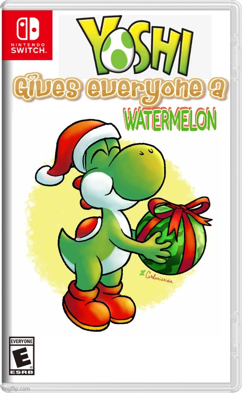 AND THEN HE EATS IT | image tagged in yoshi,christmas,watermelon,nintendo switch,fake switch games | made w/ Imgflip meme maker