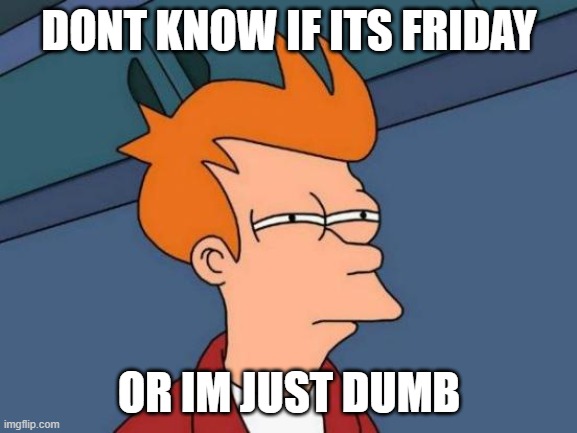 Futurama Fry Meme | DONT KNOW IF ITS FRIDAY; OR IM JUST DUMB | image tagged in memes,futurama fry | made w/ Imgflip meme maker