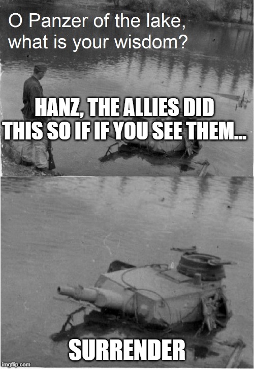 o panzer of the lake | HANZ, THE ALLIES DID THIS SO IF IF YOU SEE THEM... SURRENDER | image tagged in o panzer of the lake,memes | made w/ Imgflip meme maker