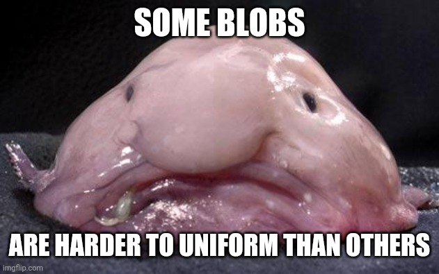 Blobfish | SOME BLOBS ARE HARDER TO UNIFORM THAN OTHERS | image tagged in blobfish | made w/ Imgflip meme maker