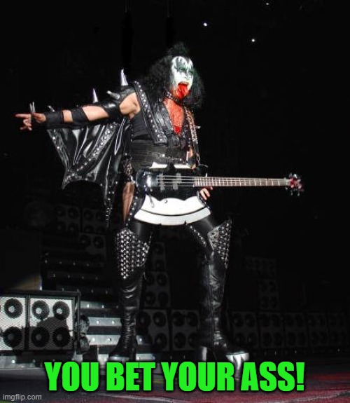 gene simmons | YOU BET YOUR ASS! | image tagged in gene simmons | made w/ Imgflip meme maker